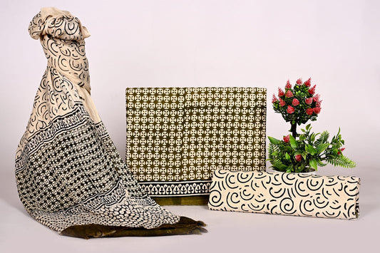 Authentic Bagru Print Unstitched Cotton Suit with Chiffon Dupatta – Jaipur Handblock Ethnic Wear