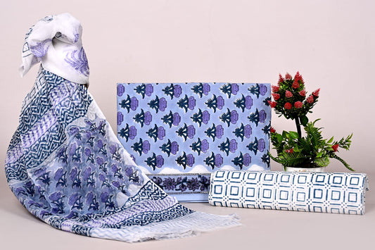 Jaipur Handblock Print Cotton Suit Set with Chiffon Dupatta – Traditional Ethnic Wear