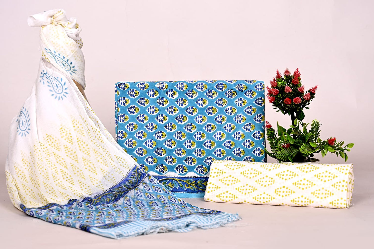 Premium Jaipur Handblock Printed Cotton Suit with Elegant Chiffon Dupatta