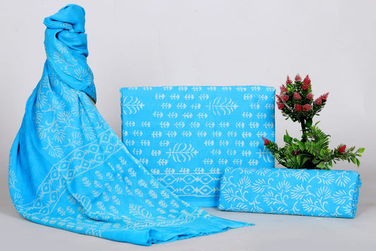 Jaipur Handblock Print Cotton Suit Set with Chiffon Dupatta – Unstitched Women’s Ethnic Wear