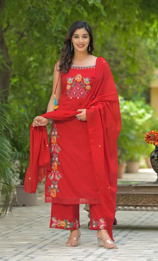 Bagrubazzar Premium Cotton Embroidered Kurti Set for Women – Sleeveless Festive Wear with Dupatta (BBKF35)