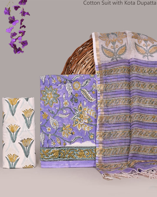 Bagrubazzar Summer Wear Jaipur Print Cotton Suit Set with Kota Doria Dupatta