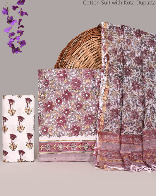 Bagrubazzar Premium Jaipur Block Print Cotton Suit Set with Kota Doria Dupatta
