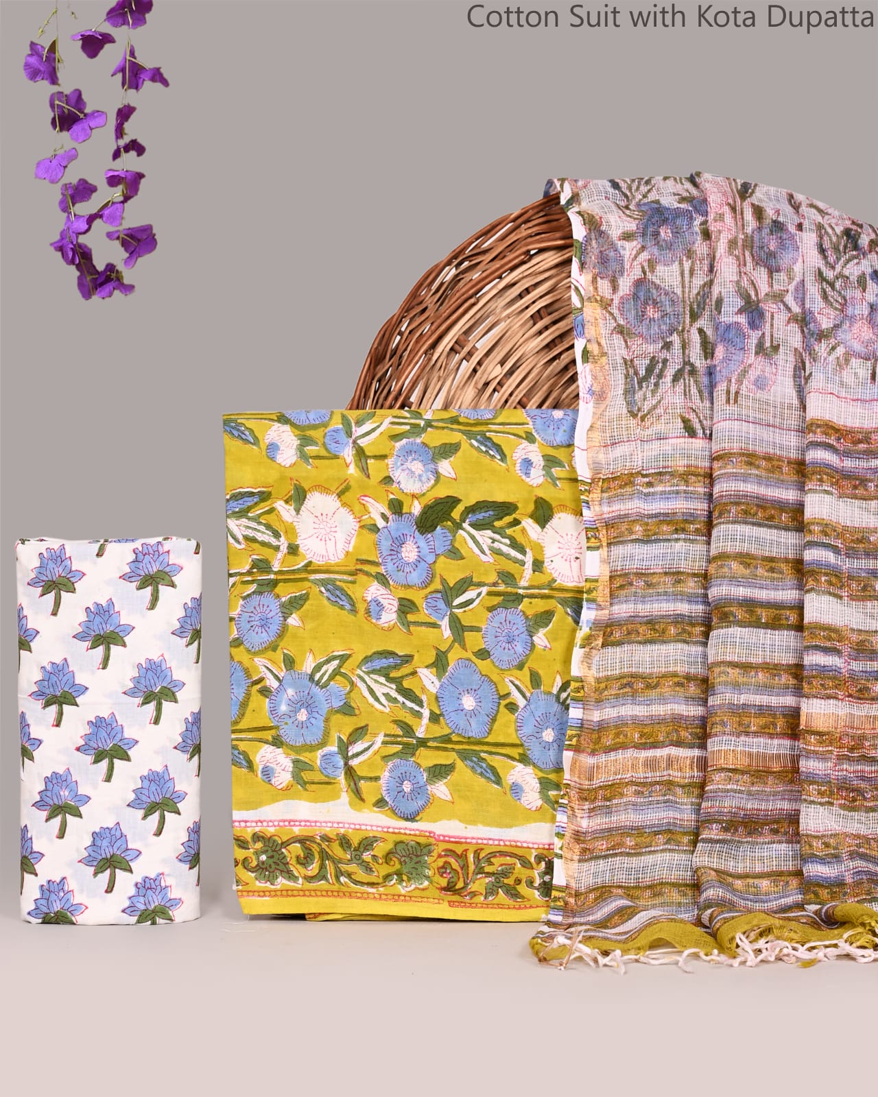 Bagrubazzar Heritage Bagru Handblock Printed Cotton Suit with Kota Doria Dupatta