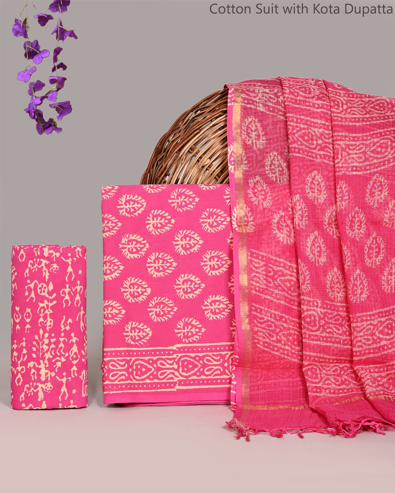 Bagrubazzar Classic Jaipur Print Cotton Suit Set with Kota Doria Dupatta for Women