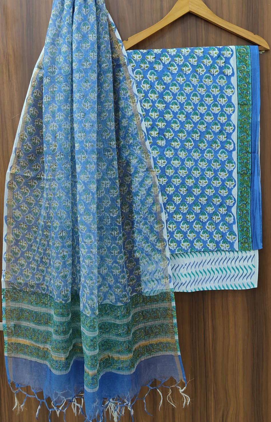 Designer Handblock Printed Cotton Suit Set with Kota Doria Dupatta | Indian Ethnic Outfit