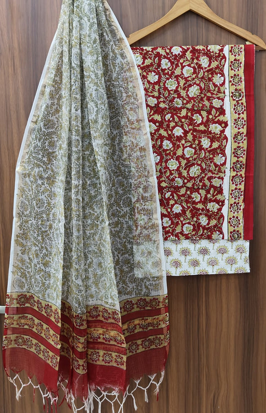 Premium Handblock Printed Cotton Suit Set with Kota Doria Dupatta for Women | Summer Ethnic Wear