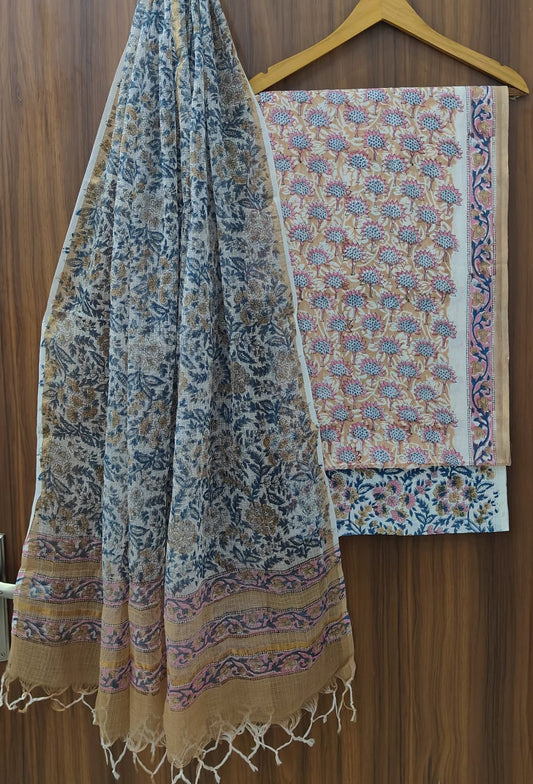Pure Cotton Handblock Print Suit with Kota Doria Dupatta | Women’s Ethnic Suit Set
