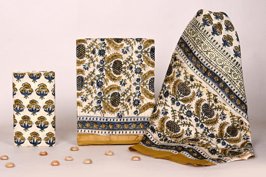 Handblock Bagru Print Chanderi Dress Material Suit Set for Women