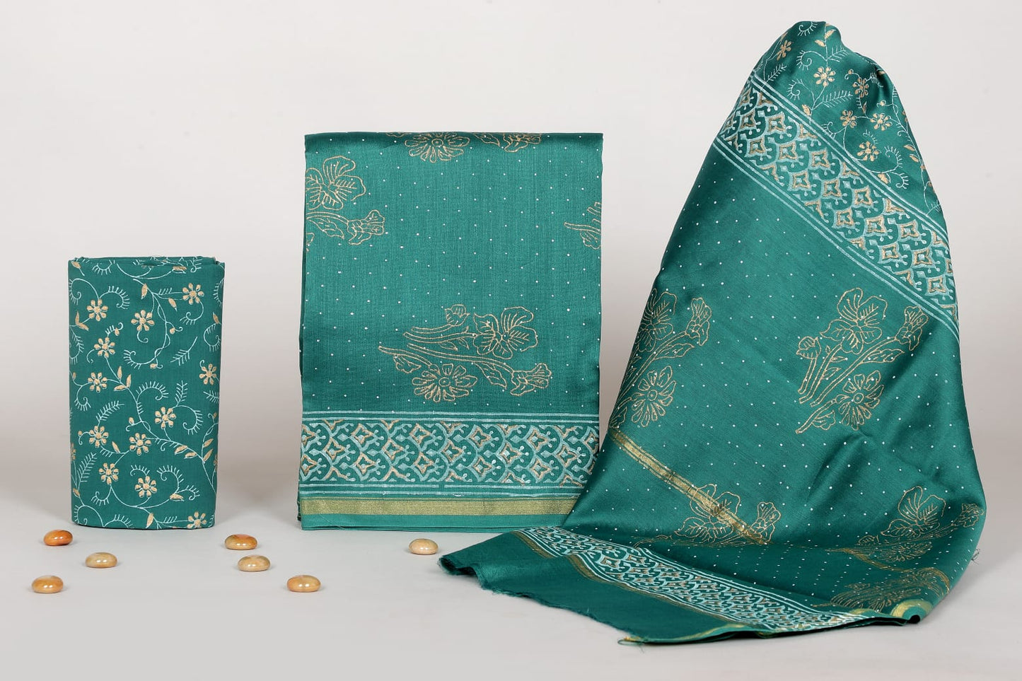 Jaipur Bagru Handblock Printed Chanderi Suit Set with Dupatta (Unstitched)