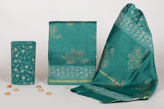 Jaipur Bagru Handblock Printed Chanderi Suit Set with Dupatta (Unstitched)