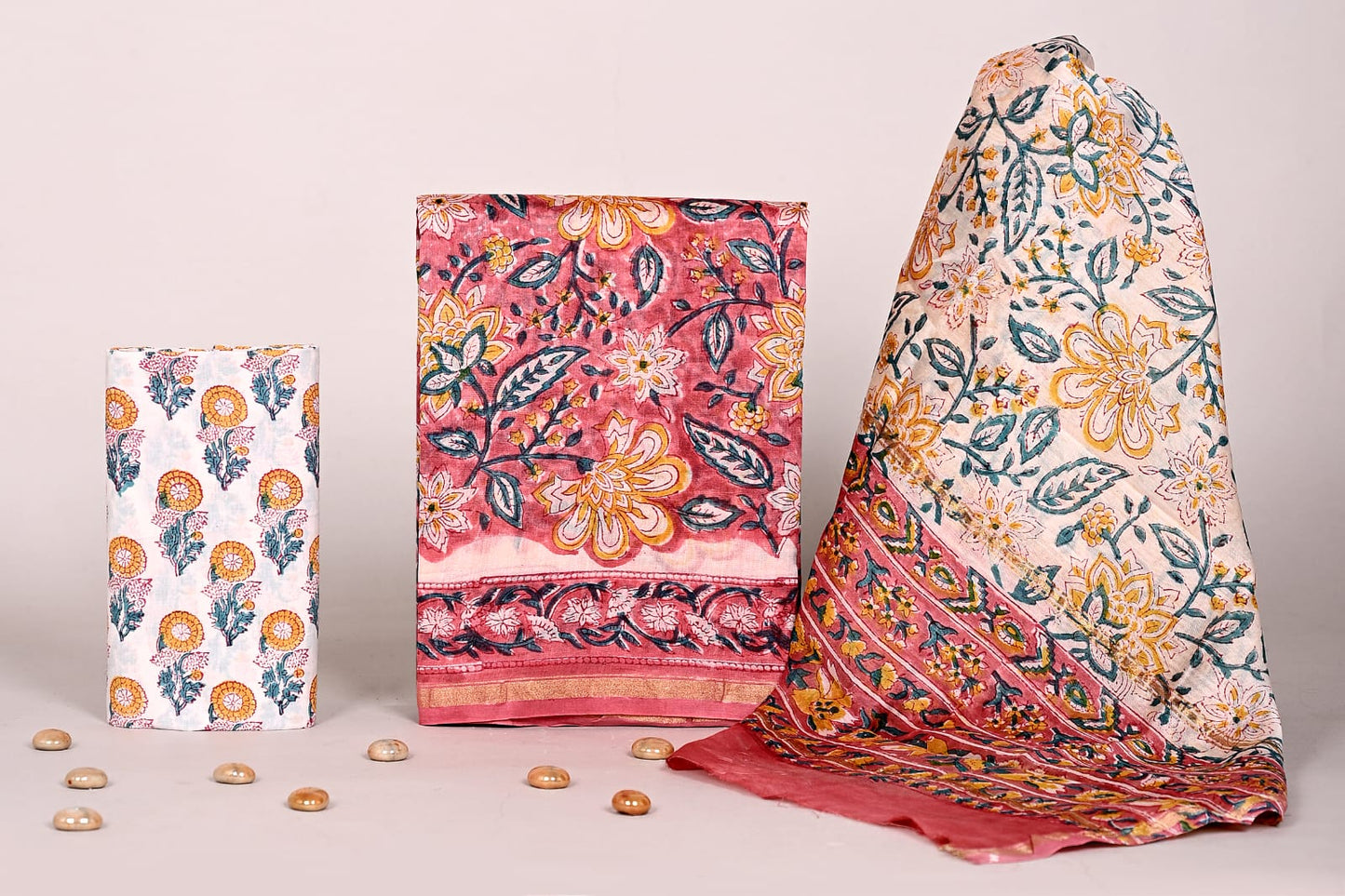 Traditional Bagru Hand Block Printed Chanderi Unstitched Suit Set