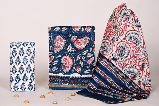 Jaipur Handblock Print Chanderi Dress Material with Dupatta for Women