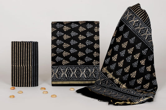Handcrafted Jaipuri Handblock Chanderi Suit Set for Women