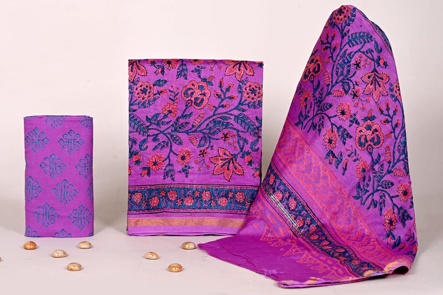 Jaipuri Handblock Print Chanderi Unstitched Suit Set – Elegant Ethnic Collection