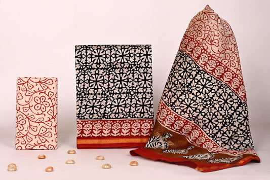 Bagrubazzar Ethnic Handblock Print Chanderi Silk Salwar Kameez Set – Unstitched Designer Fabric