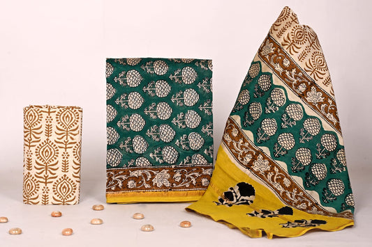 Bagrubazzar Party Wear Handblock Printed Chanderi Silk Unstitched Suit with Dupatta