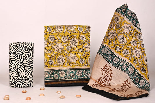 Bagrubazzar Ethnic Wear Handblock Print Chanderi Silk Unstitched Suit Set with Dupatta