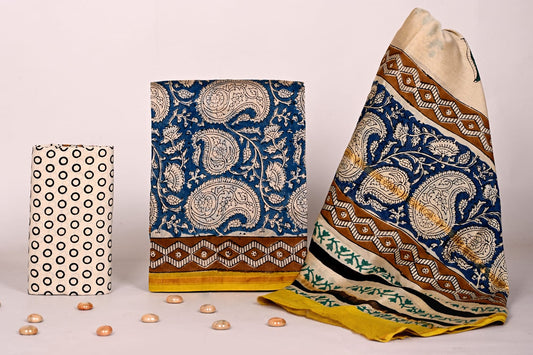 Bagrubazzar Premium Chanderi Silk Handblock Print Unstitched Suit with Dupatta for Ladies