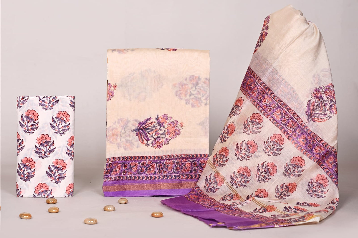 Bagrubazzar Handcrafted Handblock Print Chanderi Silk Suit Material Unstitched with Dupatta