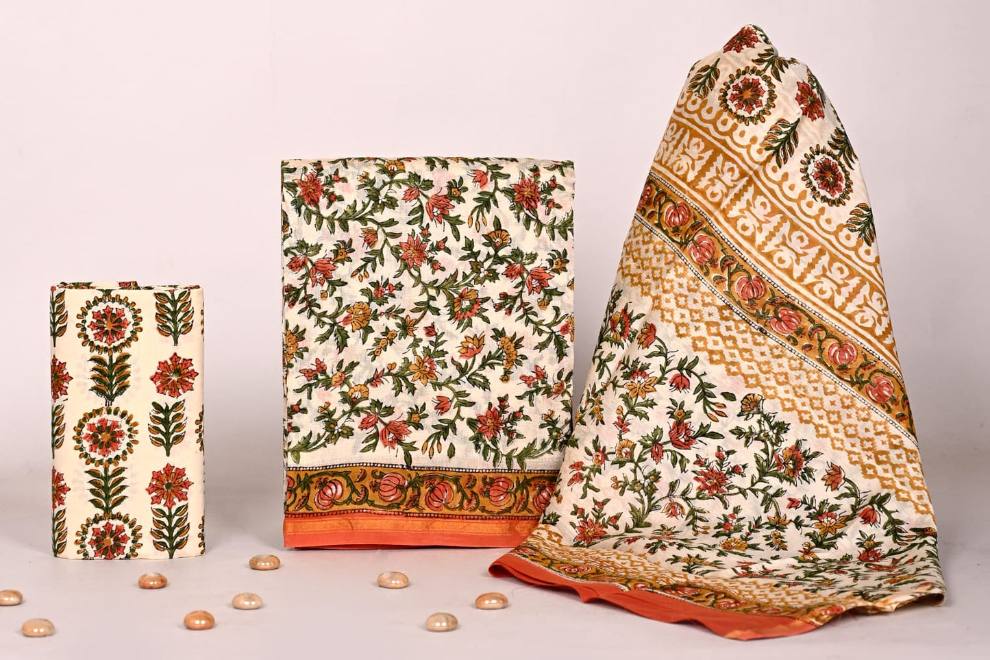 Bagrubazzar Designer Hand Block Printed Chanderi Silk Unstitched Suit Set with Dupatta