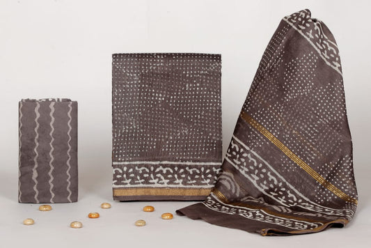 Bagrubazzar Designer Handblock Print Chanderi Silk Dress Material with Dupatta (Unstitched)