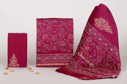 Elegant Sanganeri Handblock Printed Chanderi Unstitched Suit Set – Ethnic Collection