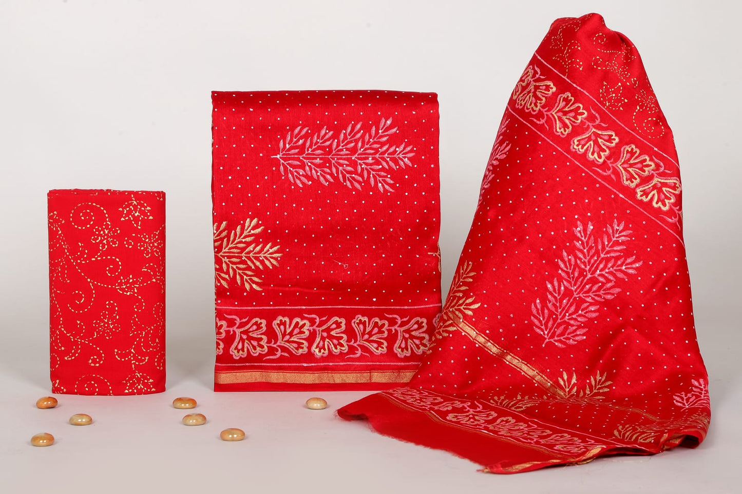 Jaipur Sanganeri Handblock Printed Chanderi Suit Set – Unstitched Dress Material for Women
