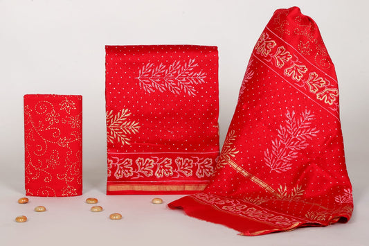 Jaipur Sanganeri Handblock Printed Chanderi Suit Set – Unstitched Dress Material for Women