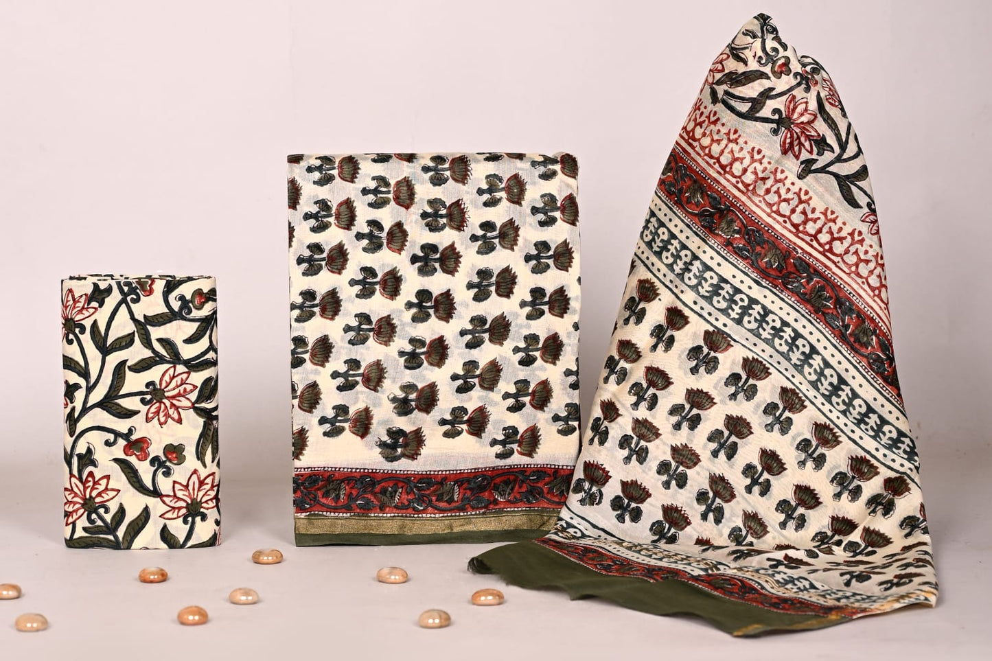 Premium Sanganeri Hand Block Printed Chanderi Unstitched Suit Set with Dupatta