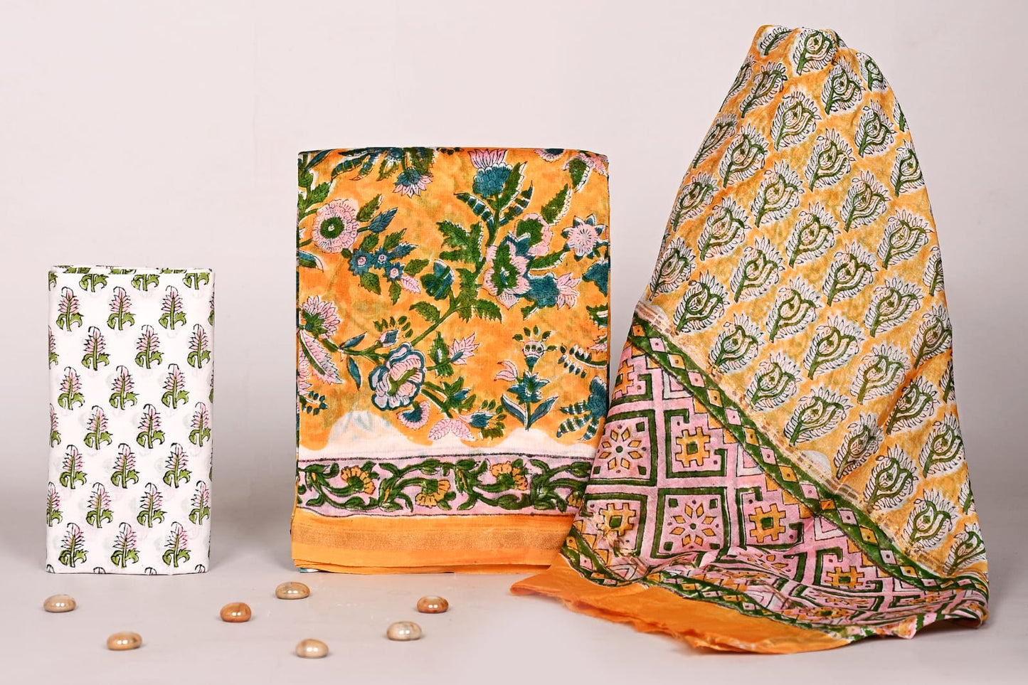 Premium Bagru Print Chanderi Unstitched Suit Set – Bagrubazzar