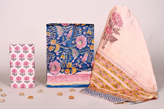 Buy Jaipur Bagru Handblock Chanderi Suit Set Online | Bagrubazzar