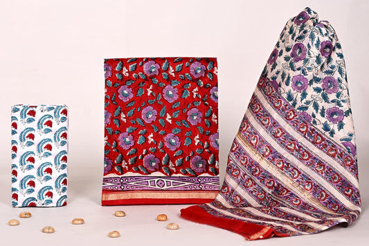 Jaipur Bagru Handblock Chanderi Suit Set for Women | Bagrubazzar