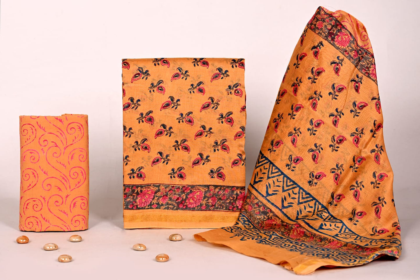 Ethnic Bagru Handblock Printed Chanderi Unstitched Suit Set – Designer Collection
