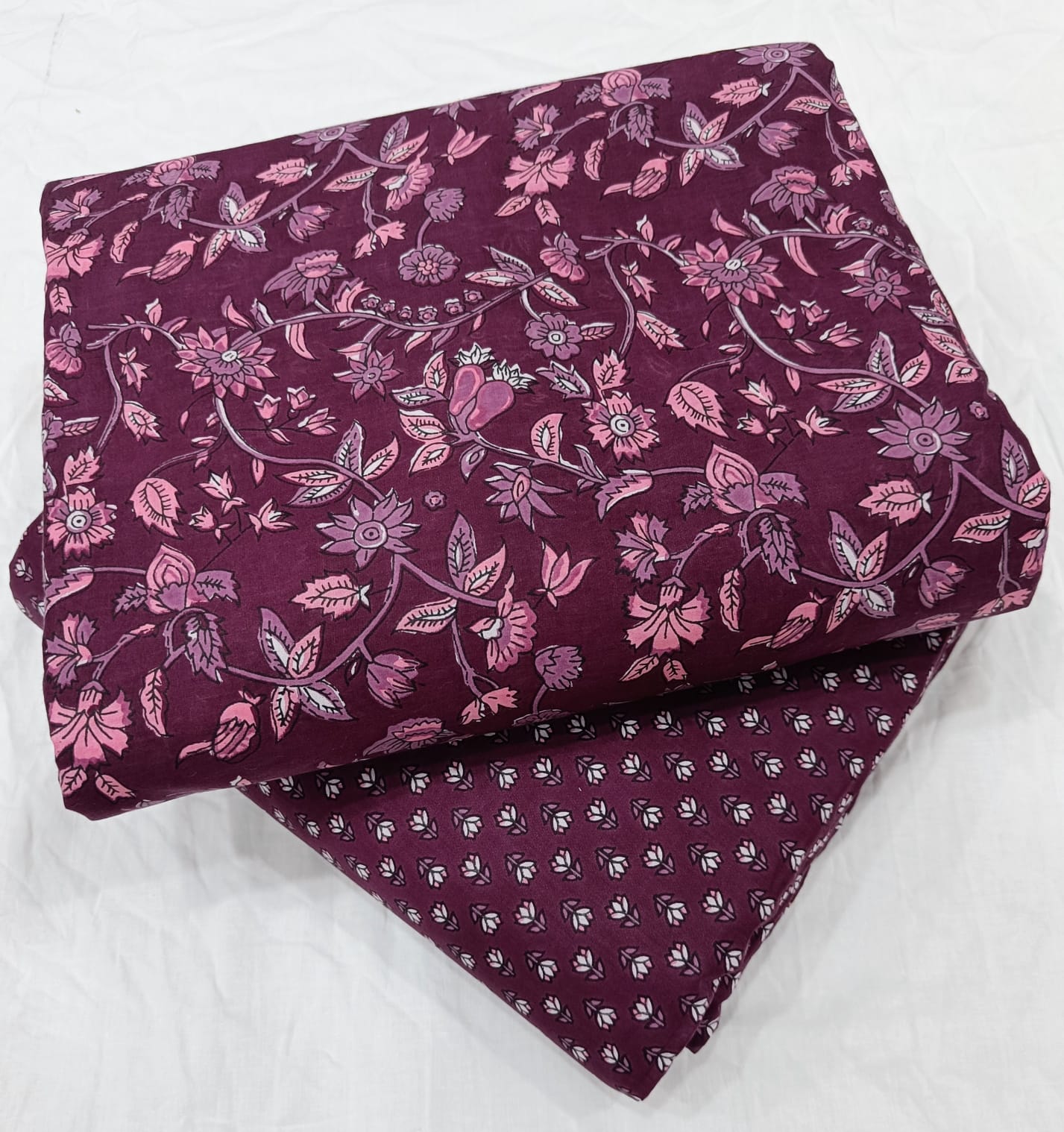 Bagrubazzar Jaipur Handblock Print Unstitched Cotton Top Bottom Suit Set (BBTB01)