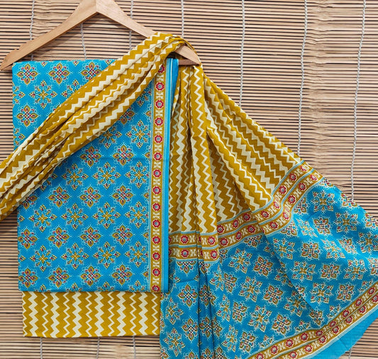 Bagrubazzar Handblock Cotton Suit Dress Material with Dupatta