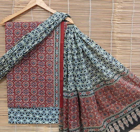 Handblock Printed Unstitched Cotton Suit for Women with Cotton Dupatta – Bagrubazzar Ethnic Collection