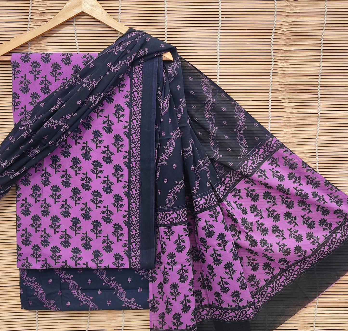 Bagrubazzar Ladies Ethnic Wear – Handblock Print Unstitched Cotton Suit with Dupatta