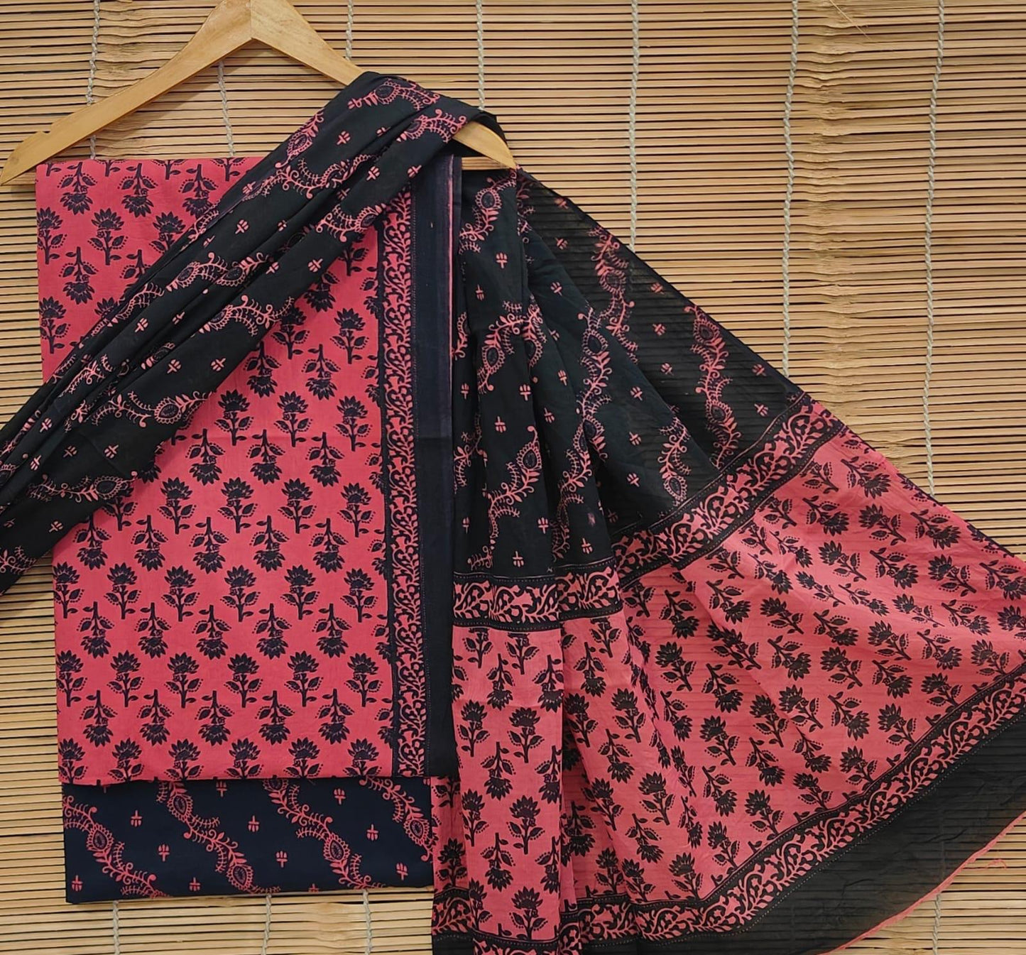 Bagrubazzar Ladies Unstitched Cotton Suit Set with Handblock Jaipur Print & Cotton Dupatta – Traditional Indian Outfit