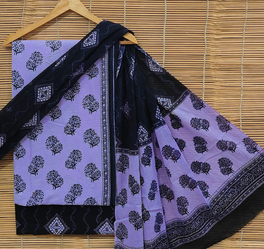Bagrubazzar Handblock Printed Cotton Unstitched Suit with Cotton Dupatta for Women