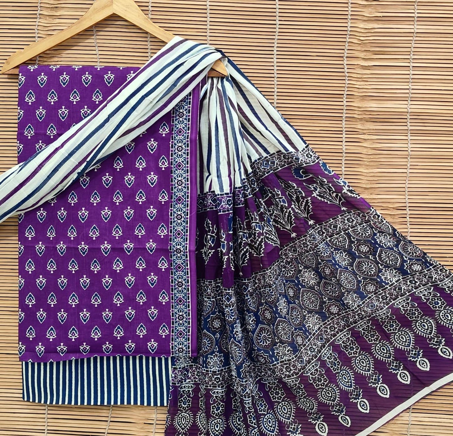 Bagrubazzar Handblock Printed Cotton Suit Set with Cotton Dupatta