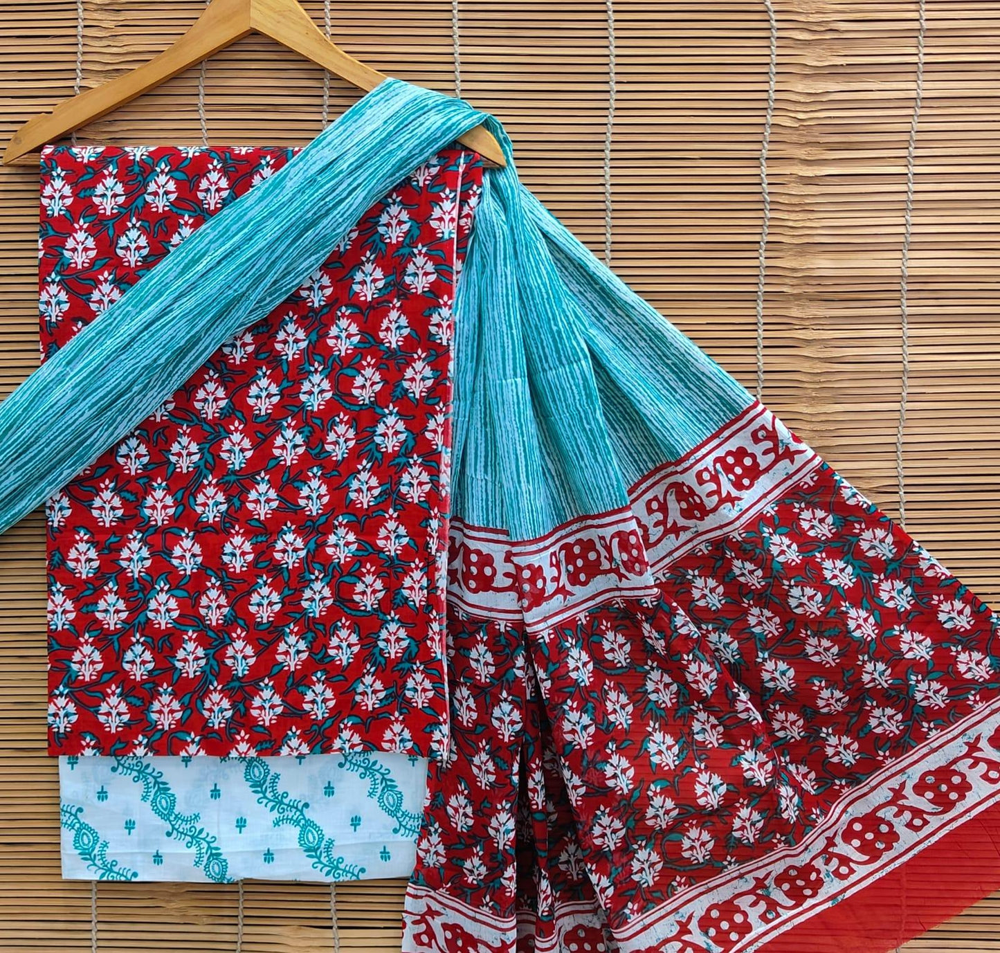 Bagrubazzar Bagru Print Cotton Suit Set with Cotton Dupatta