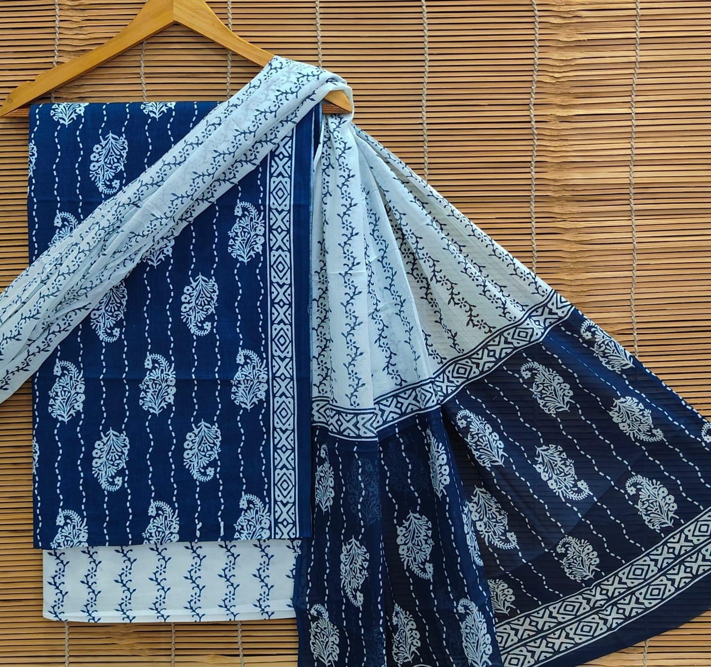 Bagrubazzar Bagru Handblock Print Cotton Suit Set Unstitched with Cotton Dupatta