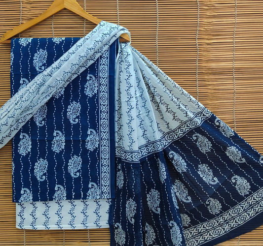 Bagrubazzar Bagru Handblock Print Cotton Suit Set Unstitched with Cotton Dupatta