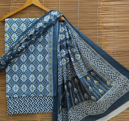Bagrubazzar Elegant Cotton Suit – Unstitched, Handblock Print with Dupatta