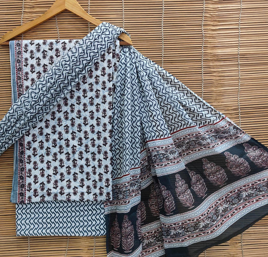 BagruBazzar | Heritage Hand Block Printed Cotton Suit With Cotton Dupatta