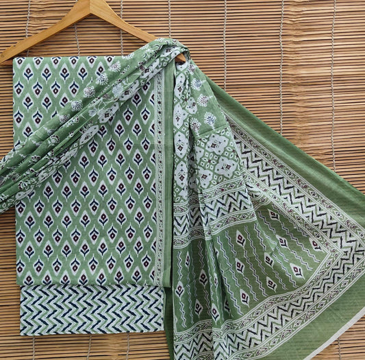 Unstitched Cotton Ladies Suit with Handblock Print & Cotton Dupatta – Bagrubazzar Designer Set