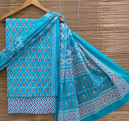 Bagrubazzar Hand Brush Paint Cotton Suit Set – Unstitched Ladies Ethnic Wear with Dupatta