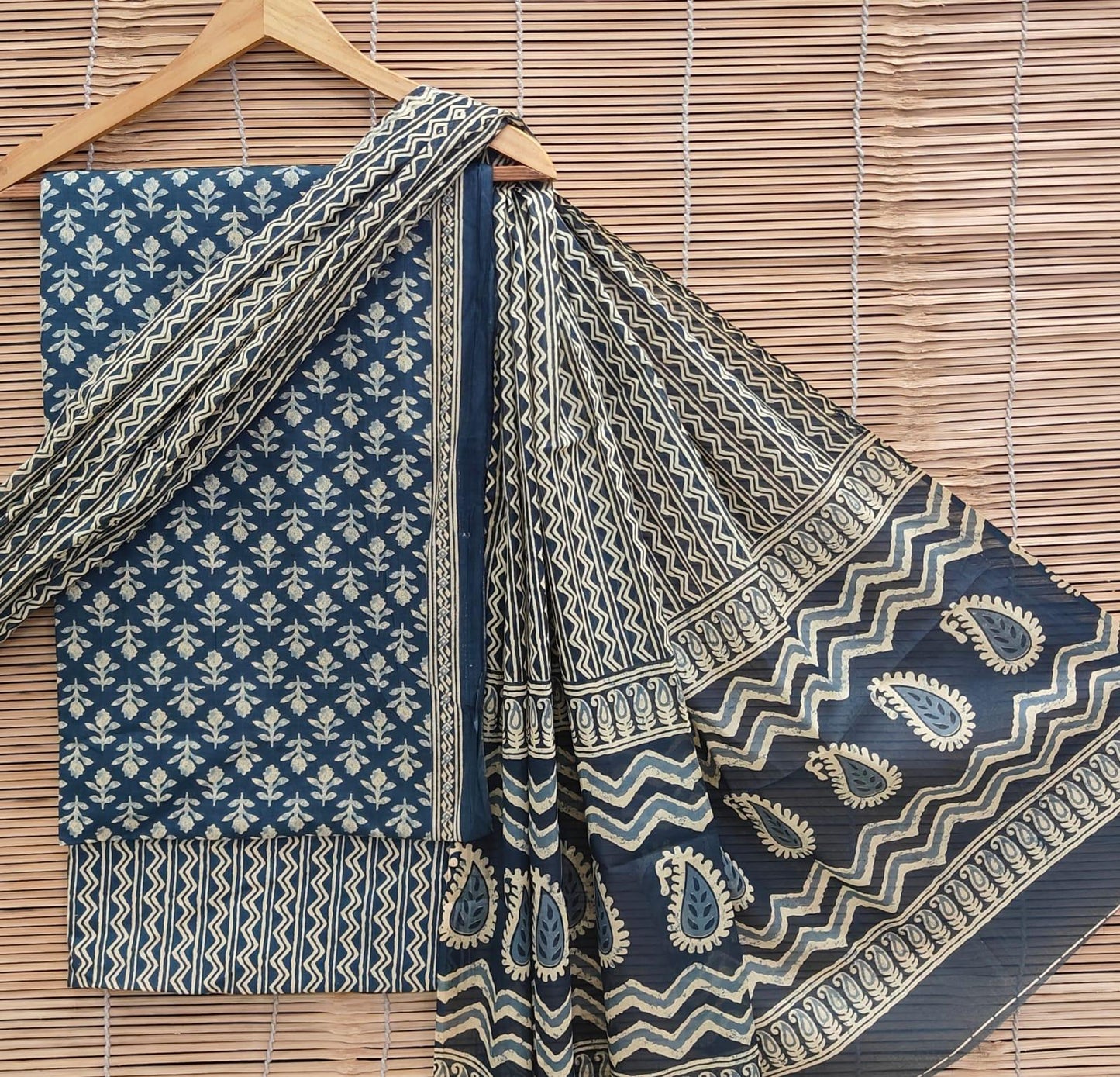 Bagrubazzar Ladies Unstitched Cotton Suit Set with Handblock Print & Cotton Dupatta – Traditional Indian Outfit
