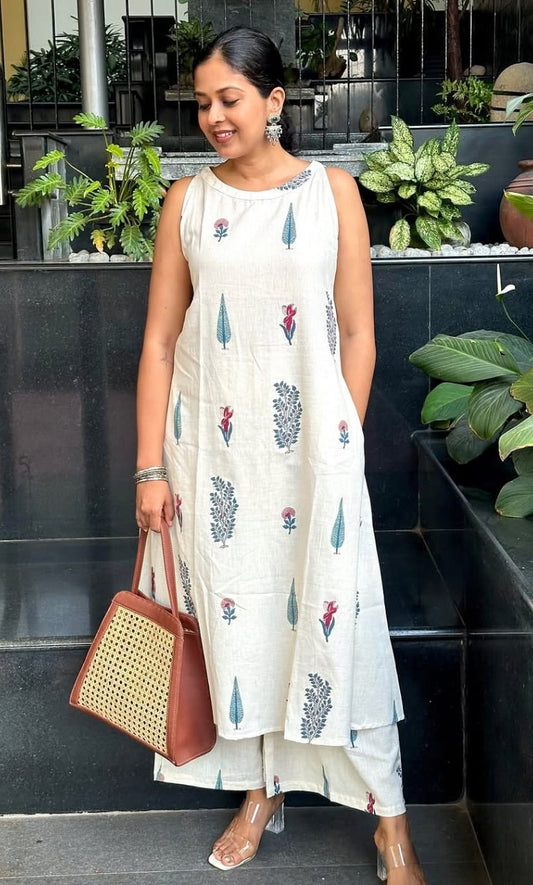 Bagrubazzar Designer Kurta Palazzo Set with Traditional Print Work for Women